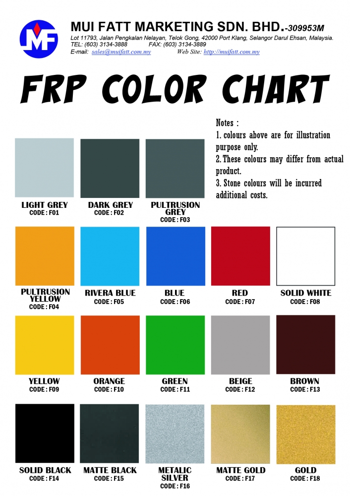 Mui Fatt Fiberglass (FRP) Color Chart