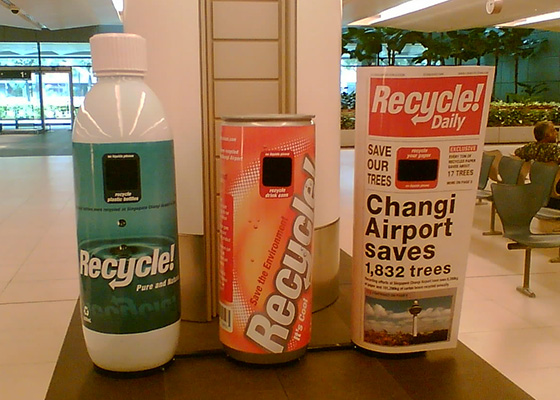 FRP Shaped Recycle Bin in Changi Airport