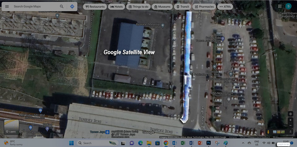 Taman Jaya LRT Station FRP Pedestrian Walkway Google Satellite View